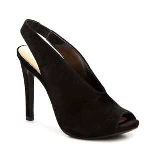 Jessica Simpson Asilla Black Suede Slingback Open Toe Heels